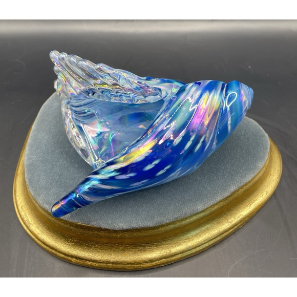 Iridescent Kevin Fulton Studio Art Glass Sea Shell Ocean Blue color-Signed - Picture 2 of 15